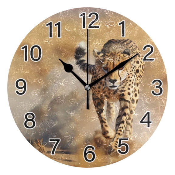 Ryvnso Cheetah Leopard Running Wall Clock Non Ticking Silent Kitchen Clock Battery Operated Clocks 10 inch