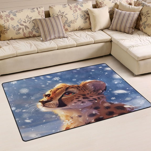 Ryvnso Cheetah Snowflakes in Winter Area Floor Mat Non-Slip Carpet Soft Rugs Doormats 60" x 39"