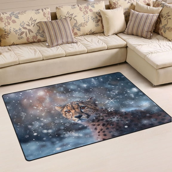 Ryvnso Cheetahs and Snowflakes Area Floor Mat Non-Slip Carpet Soft Rugs Doormats 60" x 39"