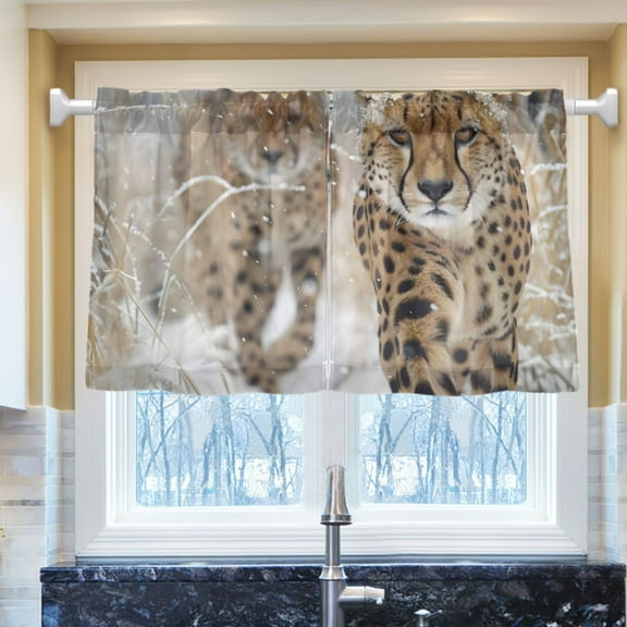 Ryvnso Cheetahs in Winter Half Curtains Sets Tier 2 Panels Short Curtain Rod Pocket 27"W x 24"L