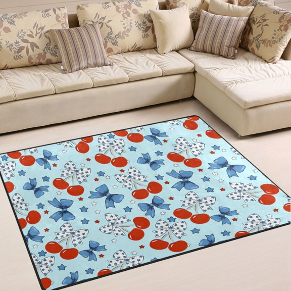 Ryvnso Cherry Bows Star Area Rug Floor Mats Non-Slip Home Carpet 63 x 48 inch
