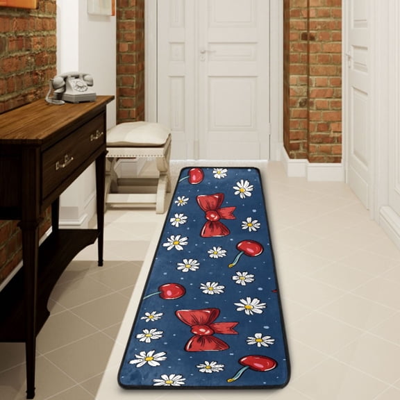 Ryvnso Cherry Daisy Flower and Bow Hallway Runner Rugs Floor Carpet Non Slip Entryway Mat 2' x 6'