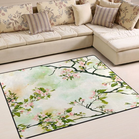 Ryvnso Cherry Floral Area Rug Floor Mats Non-Slip Home Carpet 63 x 48 inch