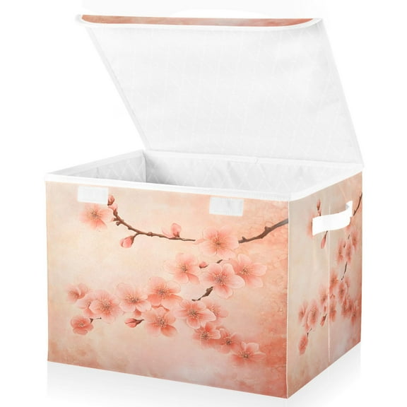 Ryvnso Cherry Flower Beautiful Large Lidded Foldable Storage Baskets Cubes Boxes Lids Bin for Home