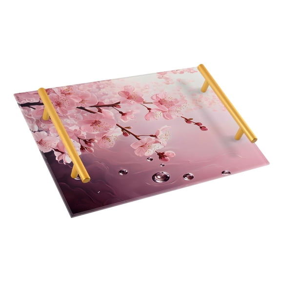 Ryvnso Cherry Flower with Water Drop Bathroom Tray Vanity Countertop Trays Acrylic Organizer