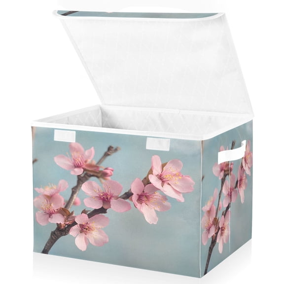 Ryvnso Cherry Flowers Blooming Large Lidded Foldable Storage Baskets Cubes Boxes Lids Bin for Home