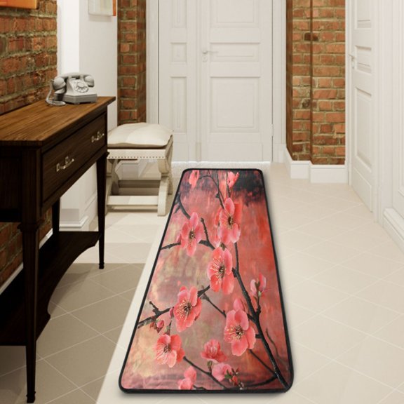 Ryvnso Cherry Flowers on Branch Hallway Runner Rugs Floor Carpet Non Slip Entryway Mat 2' x 6'