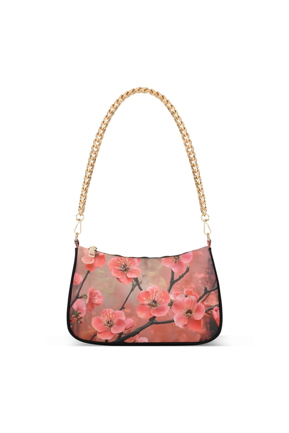 Cherry Flowers on Branch Womens Chain Shoulder Bag Tote Handbags Clutch Hobo Purse with Zipper for Travel
