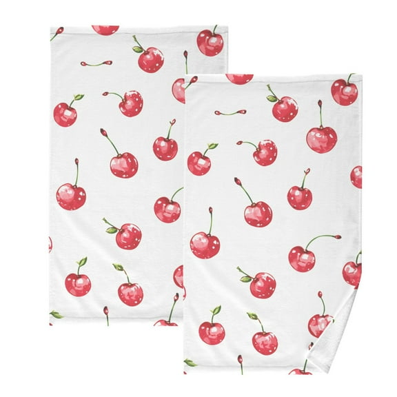 Ryvnso Cherry Fruit Cotton Hand Towels Sets Face Towel 2 PCs Bathroom Decorative