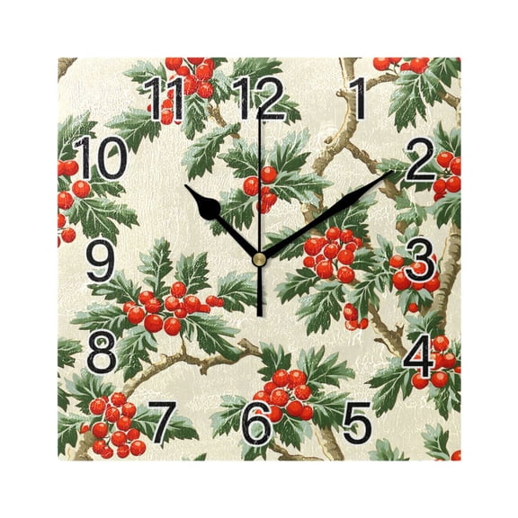 Ryvnso Cherry Fruit Wall Clock Square Silent Non-Ticking Battery Operated 7.78"