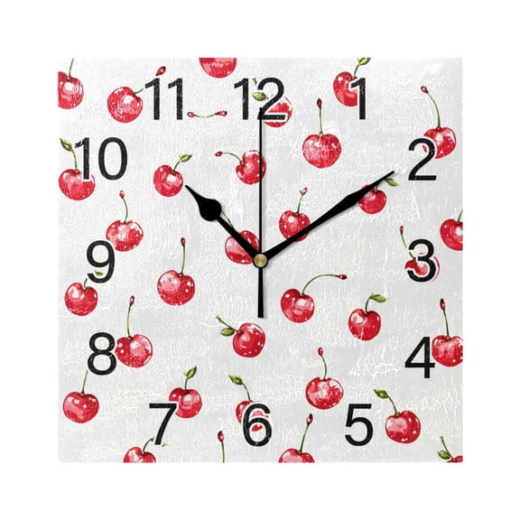 Ryvnso Cherry Fruit Wall Clock Square Silent Non-Ticking Battery Operated 7.78"