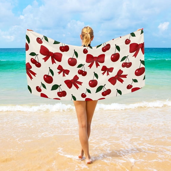 Ryvnso Cherry Fruits Bow Beach Towel Quick Dry Swimming Yoga Beach Towels Large Sand Free Microfiber Towel 31"W x 71"L