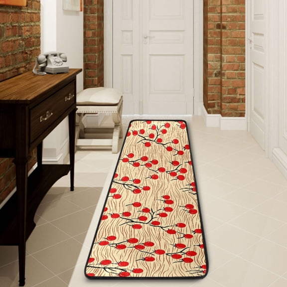 Ryvnso Cherry Wave Pattern Hallway Runner Rugs Floor Carpet Non Slip Entryway Mat 2' x 6'