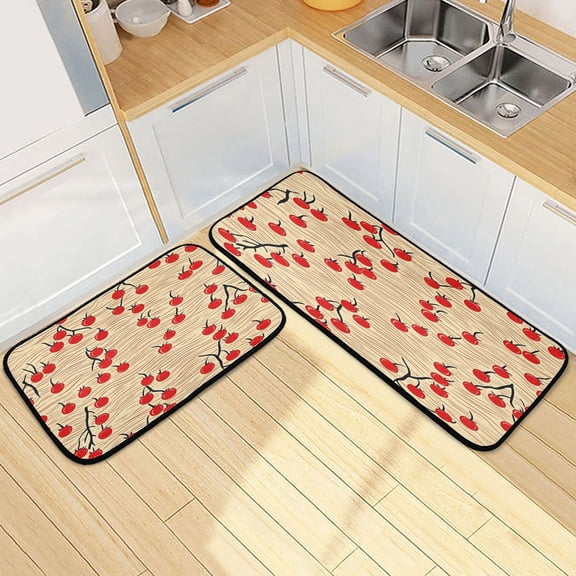Ryvnso Cherry Wave Pattern Kitchen Rugs Set Non Slip Runner Mats for Dining Room