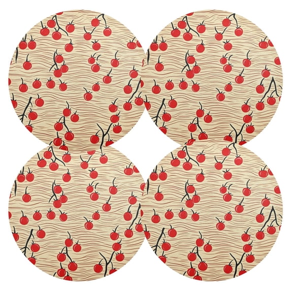 Ryvnso Cherry Wave Pattern Round Plate Mats Dining Table Placemat Set of 4 for Holiday Decoration