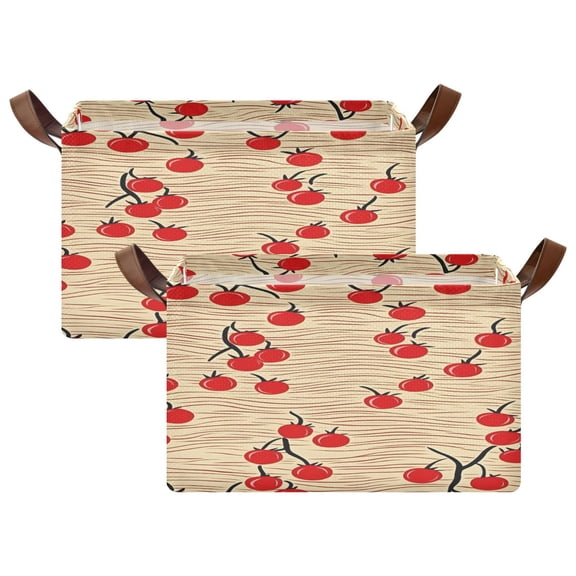 Ryvnso Cherry Wave Pattern Storage Bins Large Basket Foldable Cube Toys Organizer with Handles 2 PCs