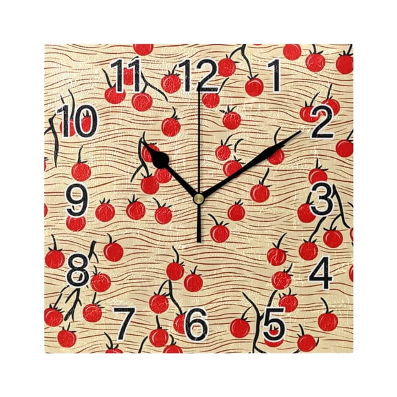 Ryvnso Cherry Wave Pattern Wall Clock Square Silent Non-Ticking Battery Operated 7.78"
