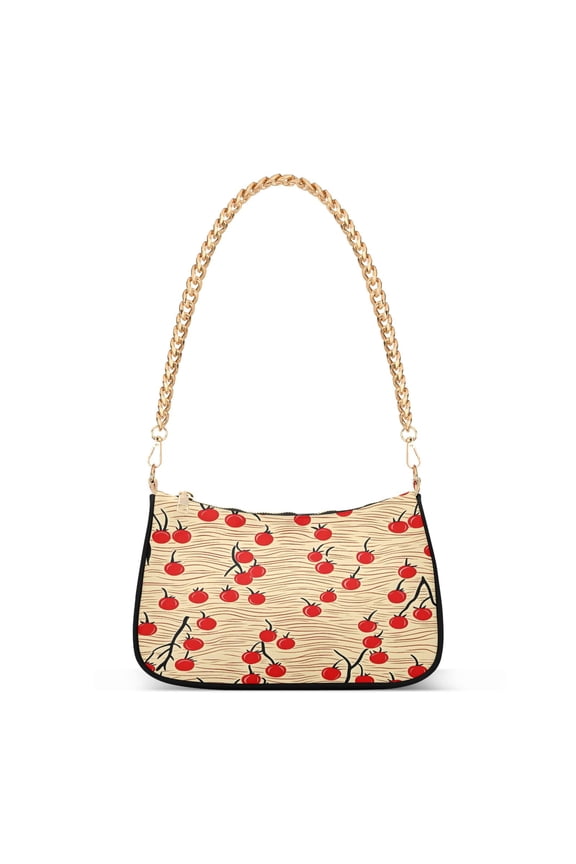 Cherry Wave Pattern Womens Chain Shoulder Bag Tote Handbags Clutch Hobo Purse with Zipper for Travel