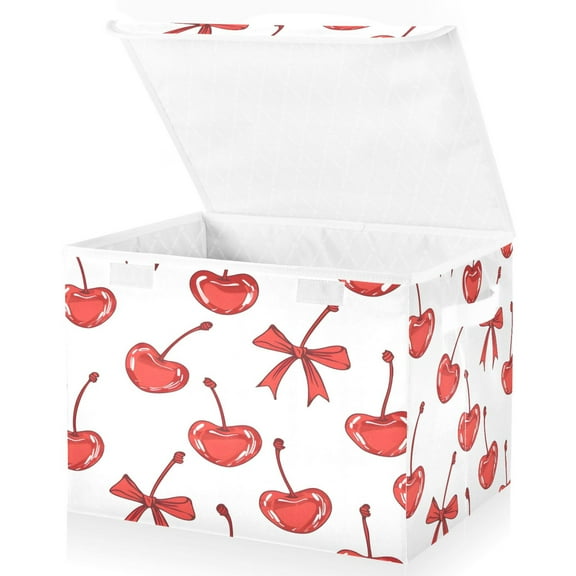 Ryvnso Cherry and Bows Large Lidded Foldable Storage Baskets Cubes Boxes Lids Bin for Home
