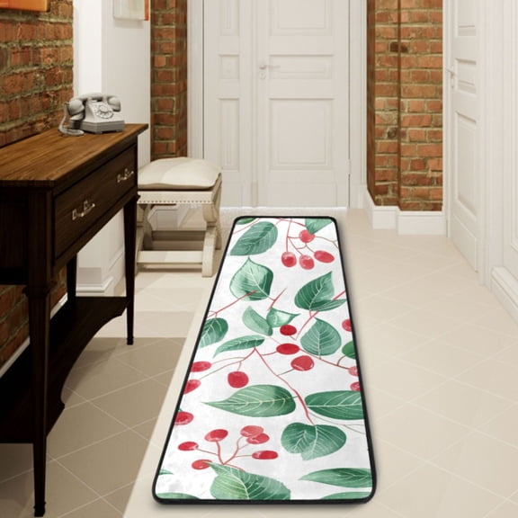 Ryvnso Cherry and Leaves Hallway Runner Rugs Floor Carpet Non Slip Entryway Mat 2' x 6'