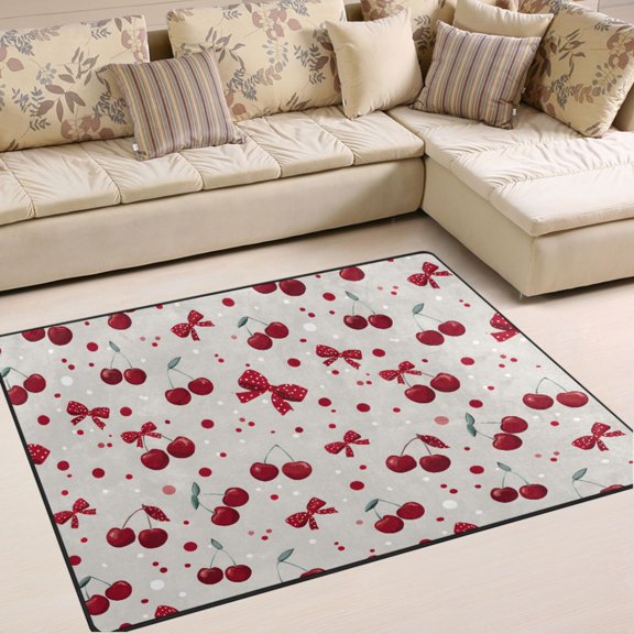 Ryvnso Cherry and Polka Dot Area Rug Floor Mats Non-Slip Home Carpet 80 x 58 inch