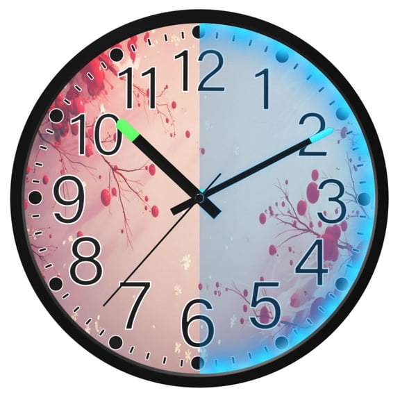 Ryvnso Cherry on Branch 12 Inch Night Light Wall Clock Silent Battery Operated Luminous Clocks