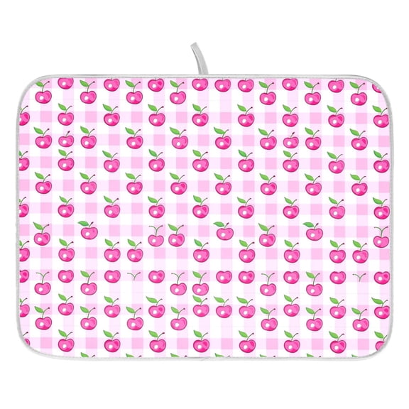 Ryvnso Cherry on Checkered Dish Drying Mat for Kitchen Countertop 16x18 Small Dish Pad Drainer Rack Dish Sink Mats
