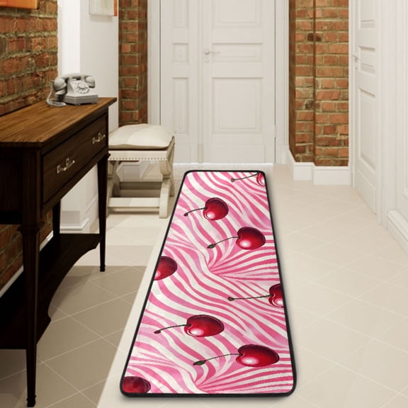 Ryvnso Cherry on Wave Hallway Runner Rugs Floor Carpet Non Slip Entryway Mat 2' x 6'