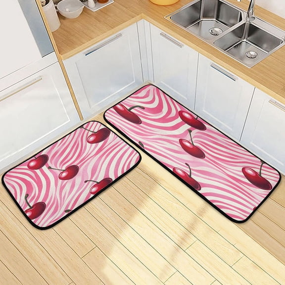 Ryvnso Cherry on Wave Kitchen Rugs Set Non Slip Runner Mats for Dining Room