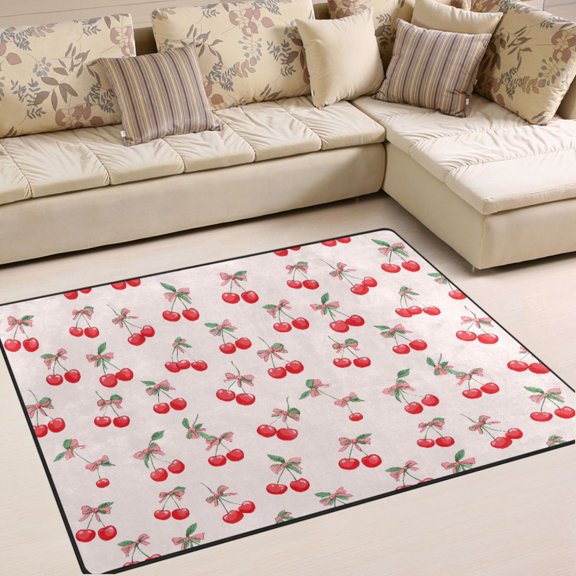 Ryvnso Cherry with Bows Area Rug Floor Mats Non-Slip Home Carpet 63 x 48 inch