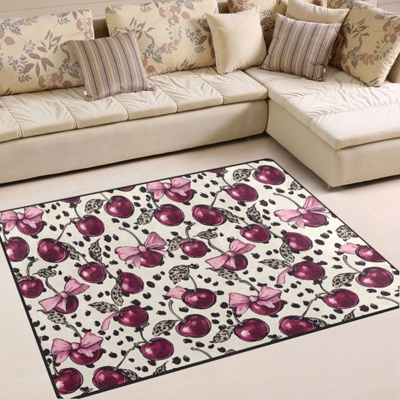 Ryvnso Cherry with Leopard Area Rug Floor Mats Non-Slip Home Carpet 80 x 58 inch