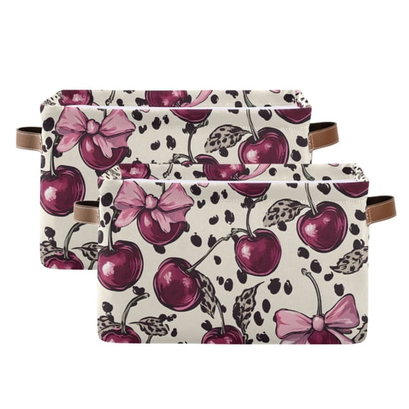 Ryvnso Cherry with Leopard Storage Basket Large Bin Foldable Boxes Toys Organizer 14.2x10.2x8.3in 2 PCs