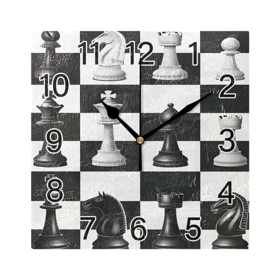 Ryvnso Chess Checkered Pattern Plaid Wall Clock Square Silent Non-Ticking Battery Operated 7.78"