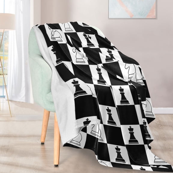 Ryvnso Chess on Checkered Pattern Flannel Throw Blankets for Sofa Bed Couch 50 x 60 inch