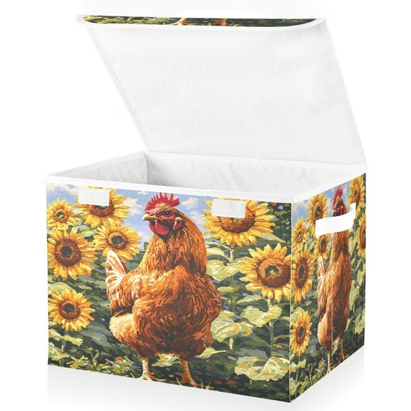 Ryvnso Chicken Sunflower Large Lidded Foldable Storage Baskets Cubes Boxes Lids Bin for Home