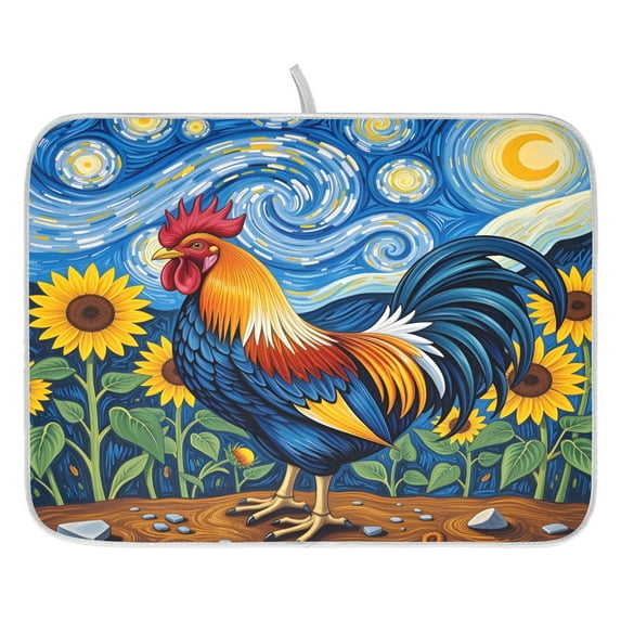 Ryvnso Chicken Sunflowers Dish Drying Mat for Kitchen Countertop 18x24 Large Dish Pad Drainer Rack Dish Sink Mats