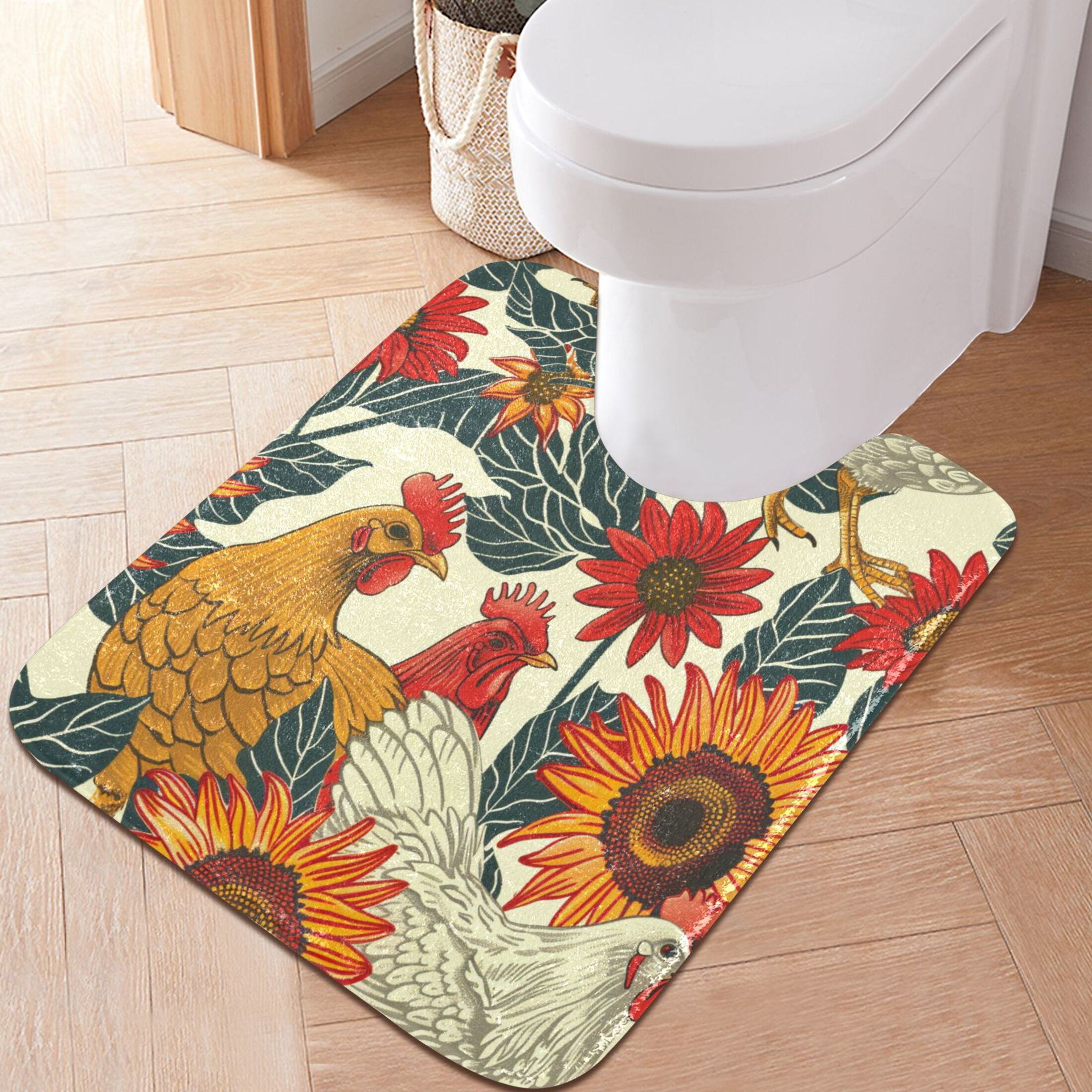 Ryvnso Chicken and Sunflower Bathroom Shaggy Rugs Toilet U Shape Mat ...