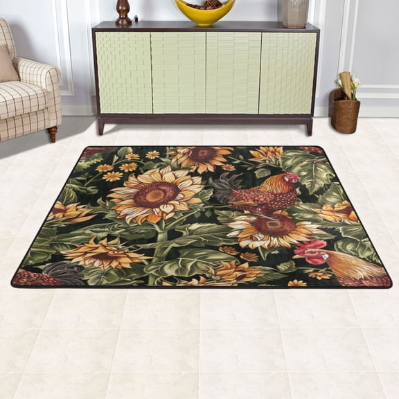 Ryvnso Chicken and Sunflowers Area Floor Mats Large Nursery Rugs Non-Slip Carpets Doormat 72" x 48"