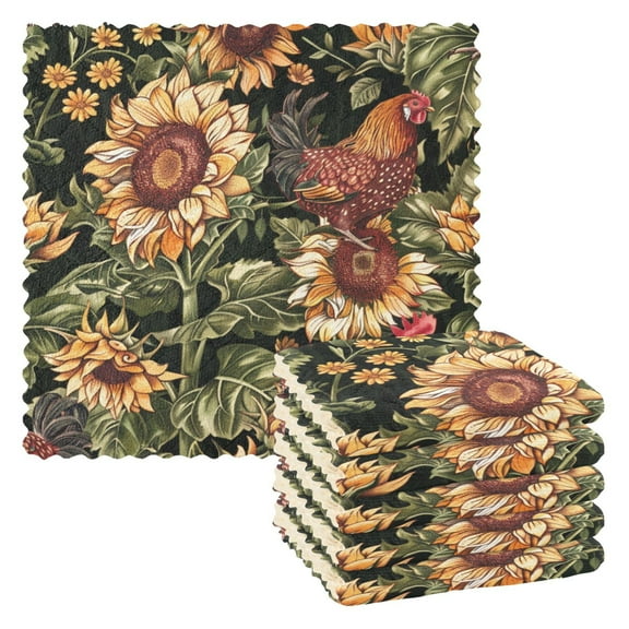 Ryvnso Chicken and Sunflowers Kitchen Towels Dish Clothes for Drying Dishes Cleaning Absorbent Set of 6
