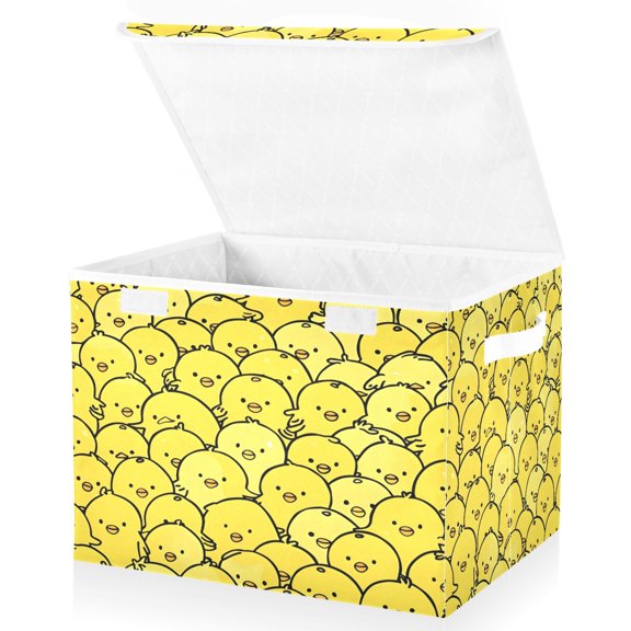 Ryvnso Chickens Yellow Large Lidded Foldable Storage Baskets Cubes Boxes Lids Bin for Home