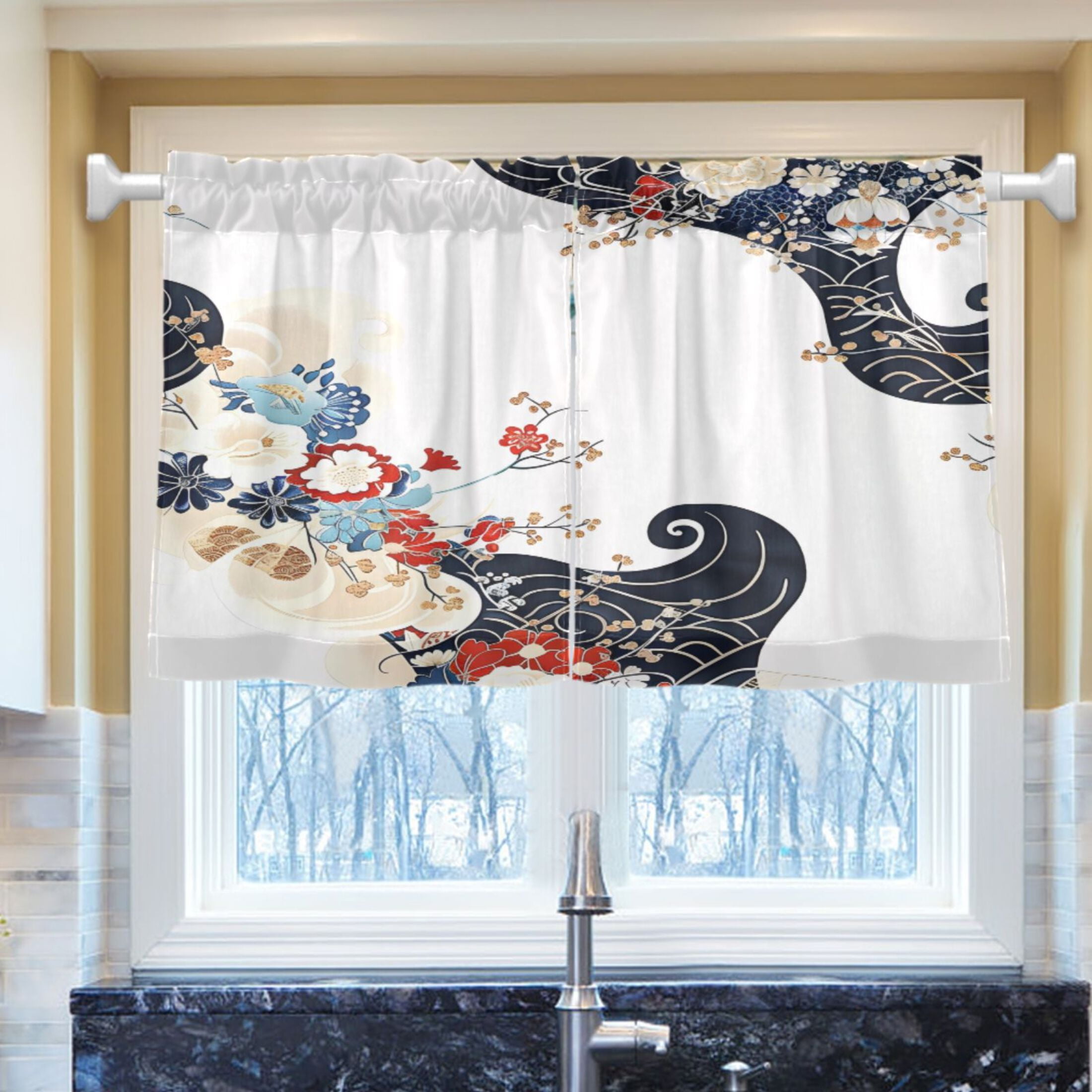 Chinese Pattern Valances Ryvnso Chinese Arabesque Pattern Half Curtains Sets Tier 2 Panels Short ...