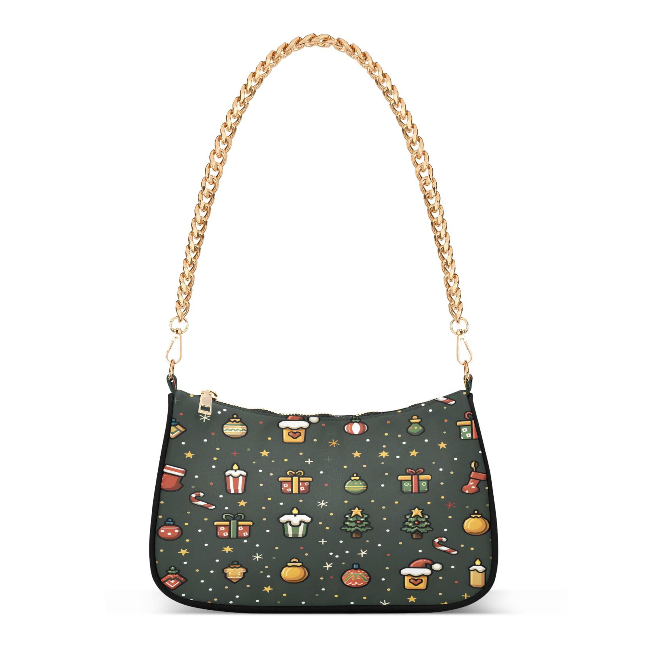 Ryvnso Christmas Accessories Womens Chain Shoulder Bag Tote Handbags Clutch Hobo Purse with Zipper for Travel