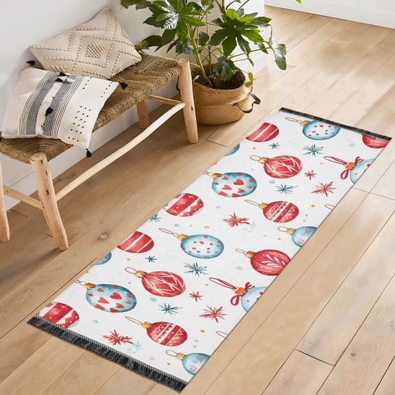 Ryvnso Christmas Ball Bedroom Runner Rug 2'x6' Hallway Area Carpet Non Slip Entryway Mat with Tassels