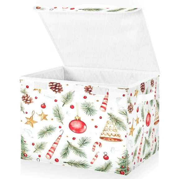 Ryvnso Christmas Ball Stars Large Lidded Foldable Storage Baskets Cubes Boxes Lids Bin for Home