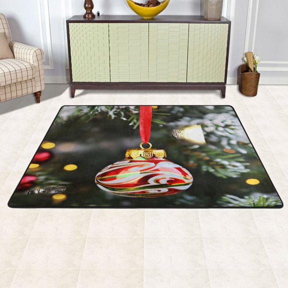 Ryvnso Christmas Ball and Tree Area Floor Mats Large Nursery Rugs Non-Slip Carpets Doormat 72" x 48"