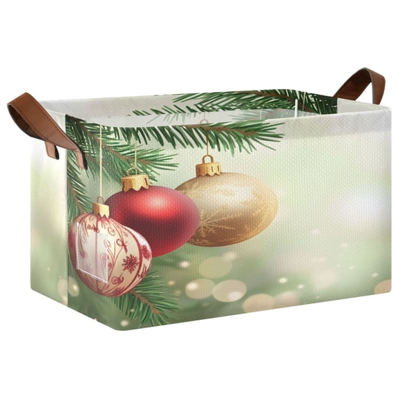 Ryvnso Christmas Balls Shiney Storage Bins Large Basket Foldable Cube Toys Organizer with Handles 1 PC