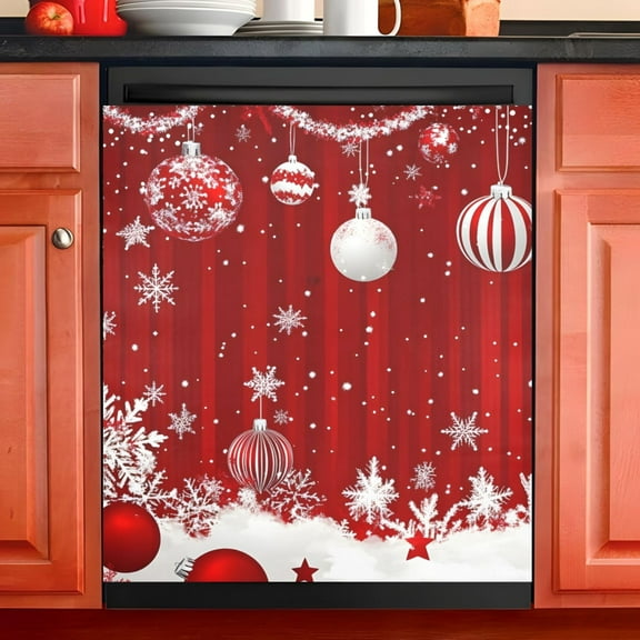 Ryvnso Christmas Balls Snowflake Dishwasher Magnetic Refrigerator Magnet Cover Kitchen Home Decorative 23"x26"