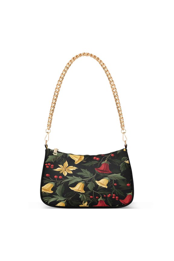 Christmas Bells Flower Womens Chain Shoulder Bag Tote Handbags Clutch Hobo Purse with Zipper for Travel