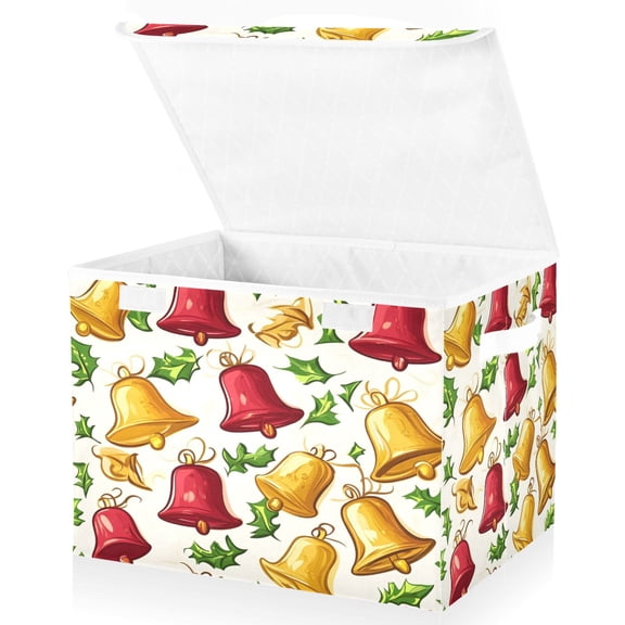 Ryvnso Christmas Bells Large Lidded Foldable Storage Baskets Cubes Boxes Lids Bin for Home