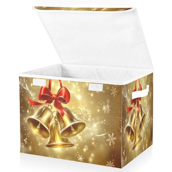 Ryvnso Christmas Bells Snowflakes Large Lidded Foldable Storage Baskets Cubes Boxes Lids Bin for Home